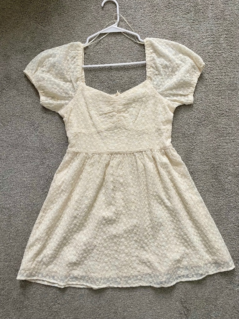 Altar’d State Ivory Floral Embroidered Puff Sleeve Dress Size L